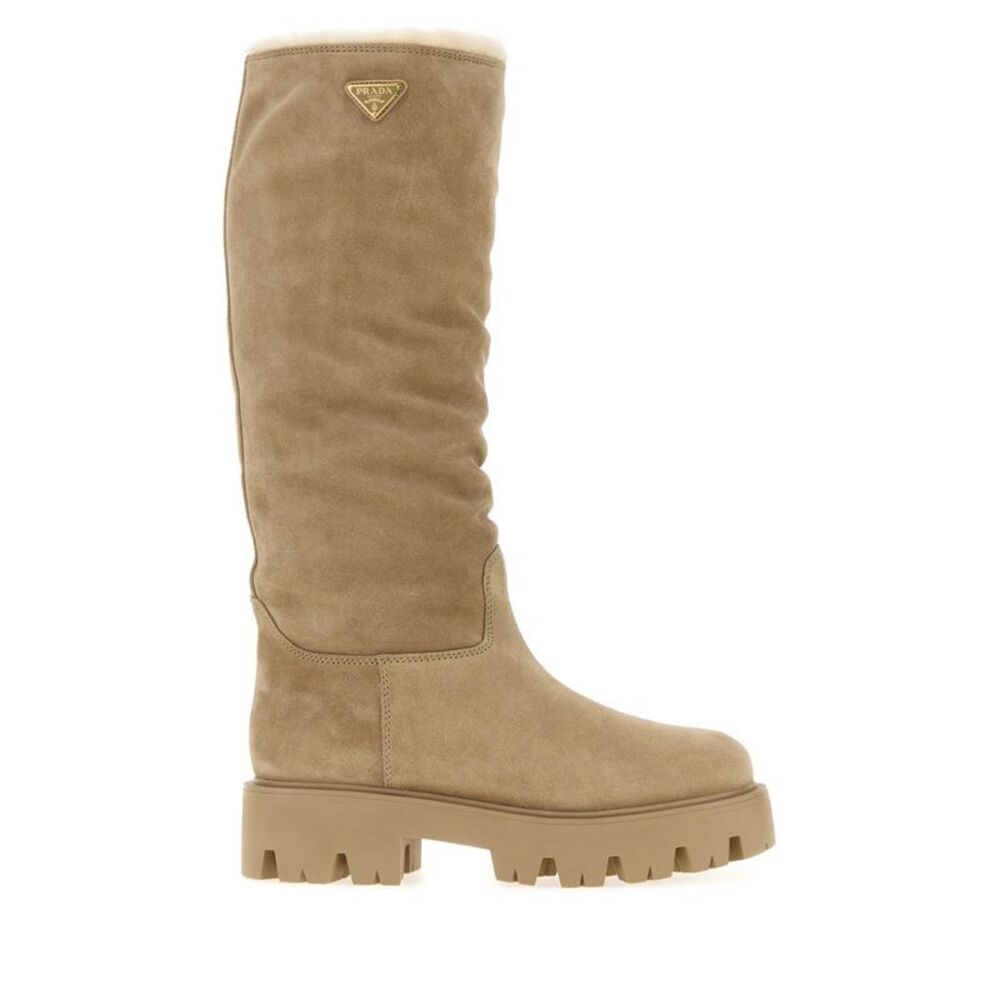 Prada Women Sand Suede Boots
